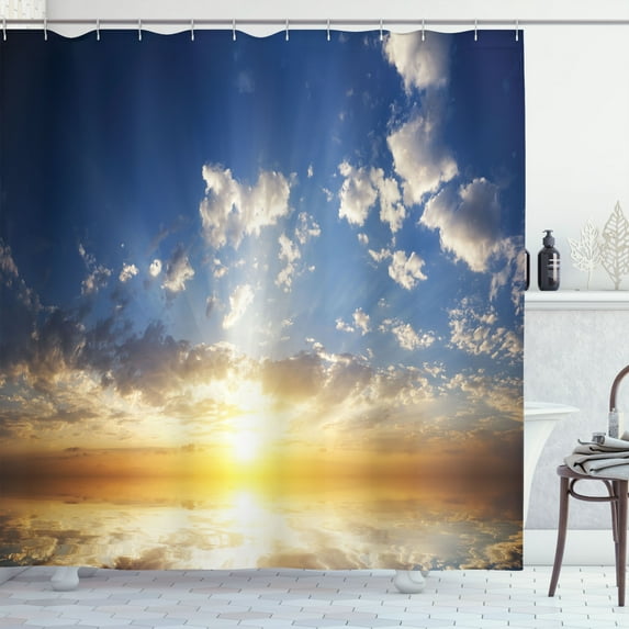Ambesonne Mystic Shower Curtain, Sunset Reflection on Sea, 69"Wx84"L, Yellow Brown Blue