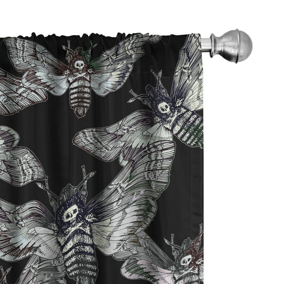 Ambesonne Mystical Curtains, Skulls Pattern Moth Art, Pair of 28"x95", Reseda Green Dark Grey
