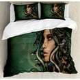 thumbnail image 1 of Ambesonne Myth Duvet Cover Sets, Woman Snakes, 2-King, Green and Tan, 1 of 7