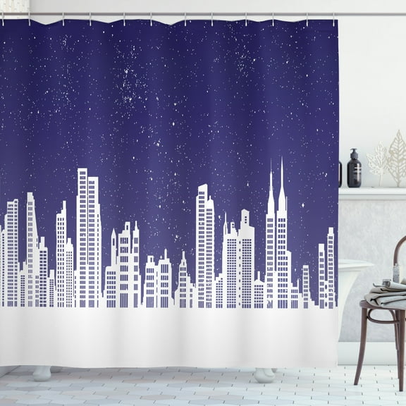 Ambesonne NYC Shower Curtain, New York Skyline Starry Night, 69"Wx70"L, Dark Indigo and White