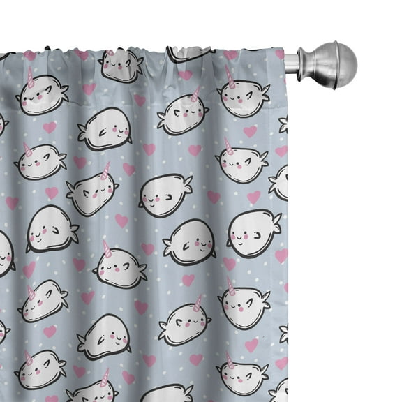 Ambesonne Narwhal Curtains, Cartoon Whales, Pair of 28"x95", Multicolor
