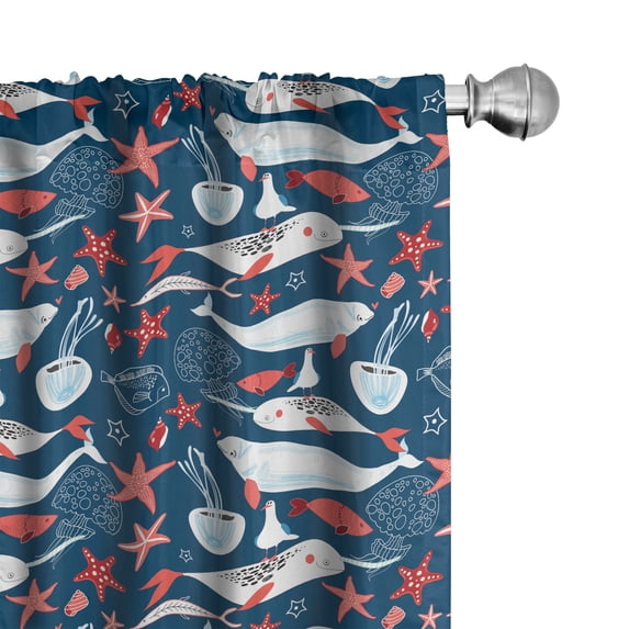 Ambesonne Narwhal Curtains, Fish Narwhal, Pair of 28"x63", Royal Blue Pale Blue
