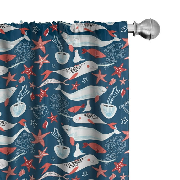 Ambesonne Narwhal Curtains, Fish Narwhal, Pair of 28"x84", Royal Blue Pale Blue