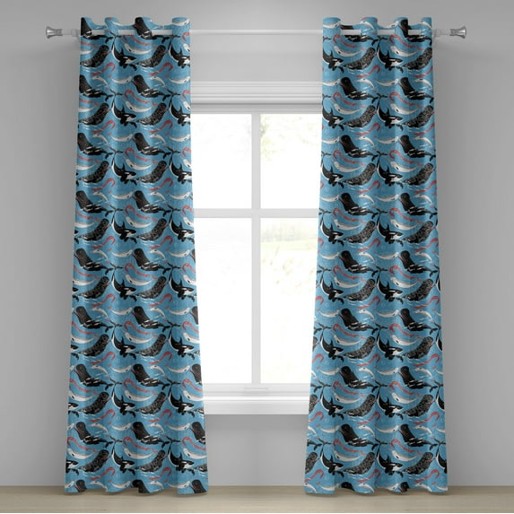 Ambesonne Narwhal Grommet Curtain, Arctic Ocean Fauna, 50" x 72", Blue Dark Coral Black
