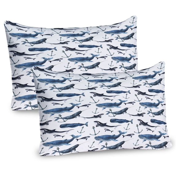 Ambesonne Narwhal Pillow Sham 2 Pack, Orcas and Blue Whales, 30"x20", Blue Grey Dark Blue