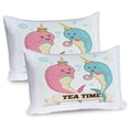 thumbnail image 1 of Ambesonne Narwhal Pillow Sham 2 Pack, Tea Drinking Whales, 36"x20", Pale Pink Pale Blue, 1 of 3