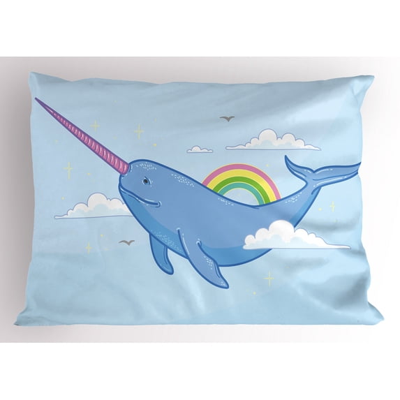 Ambesonne Narwhal Pillow Sham, Flying Whale, 36" X 20", Multicolor