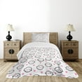thumbnail image 1 of Ambesonne Narwhal Quilted Bedspread Set 2 Pcs, Doodle Style Whales, Twin Size, Pink Black White, 1 of 6