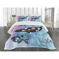 thumbnail image 1 of Ambesonne Narwhal Quilted Bedspread Set 3 Pcs, Floral Whale and Fish, Queen Size, Multicolor, 1 of 3