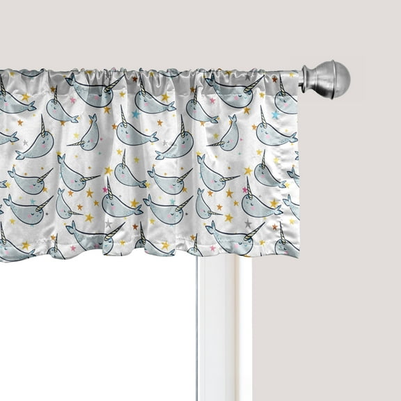 Ambesonne Narwhal Window Valance, Unicorn of the Oceans Sea, 54" X 18", Multicolor