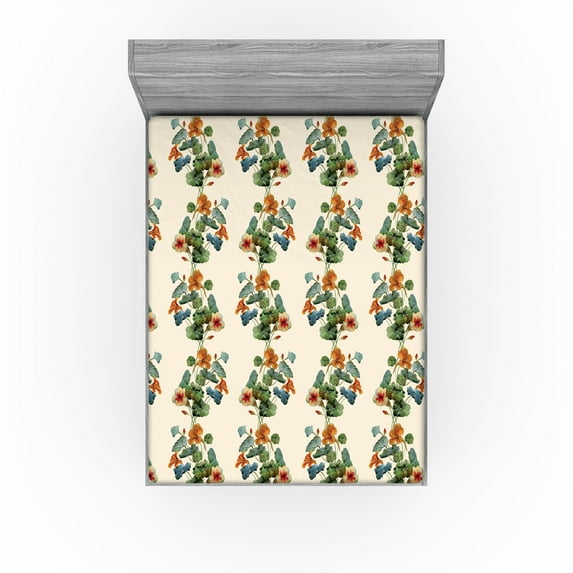 Ambesonne Nasturtium Fitted Sheet, Fantasy Jungle Artwork, King Size, Jade Green Pastel Green