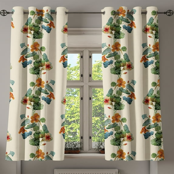 Ambesonne Nasturtium Grommet Curtain, Fantasy Jungle Artwork, 50"x60", Jade Green Pastel Green