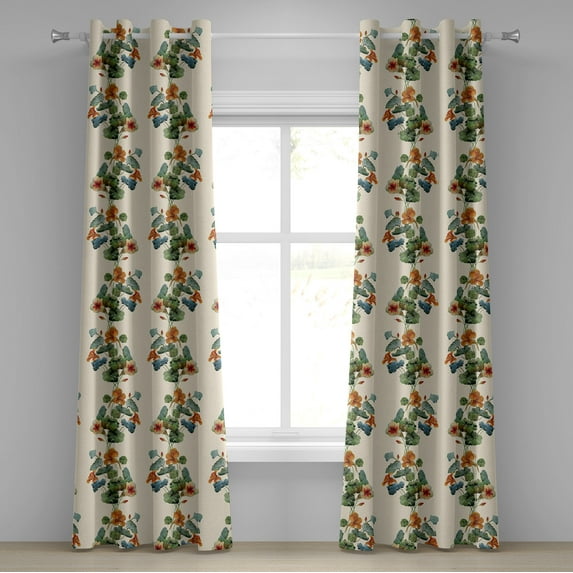Ambesonne Nasturtium Grommet Curtain, Fantasy Jungle Artwork, 50"x96", Jade Green Pastel Green