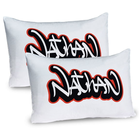 Ambesonne Nathan Pillow Sham 2 Pack, Boys Name Graffito Art, 26"x20", Vermilion White