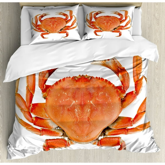 Ambesonne National Duvet Cover Sets, Cooked Dungeness Crab, 2-Queen, Orange White