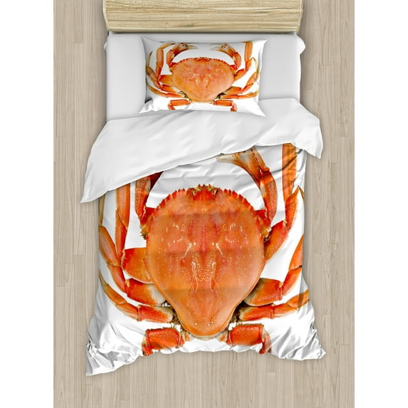 Ambesonne National Duvet Cover Sets, Cooked Dungeness Crab, 2-Twin, Orange White