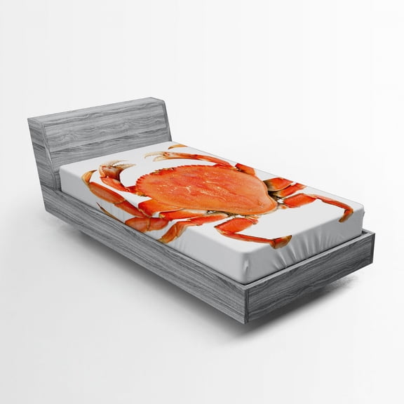 Ambesonne National Fitted Sheet, Cooked Dungeness Crab, Twin XL Size, Orange White