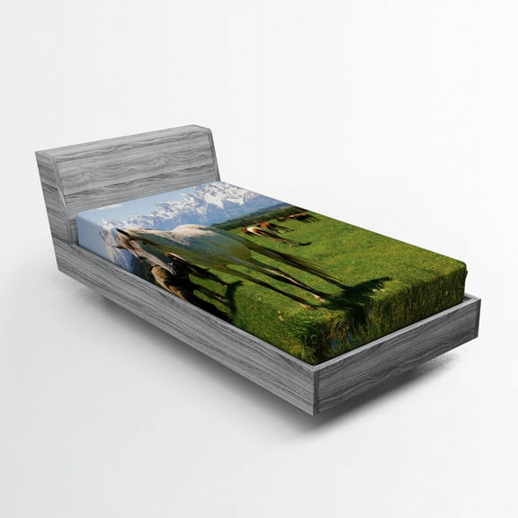 Ambesonne National Parks Fitted Sheet, Horses, Twin XL Size, Multicolor