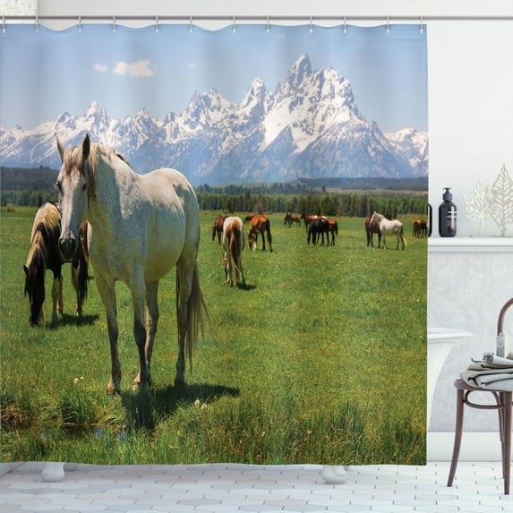 Ambesonne National Parks Shower Curtain, Horses, 69"Wx70"L, Multicolor
