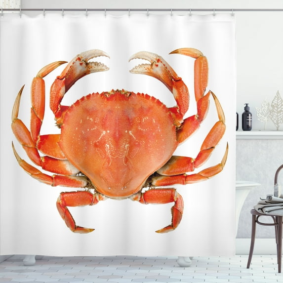 Ambesonne National Shower Curtain, Cooked Dungeness Crab, 69"Wx75"L, Orange White