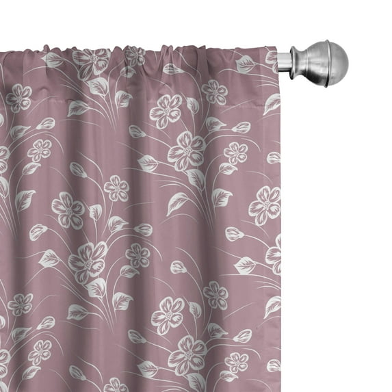 Ambesonne Natural 4-Panel Curtains, Abstarct Monochrome Flowers, 56"x84", Pale Purple and White