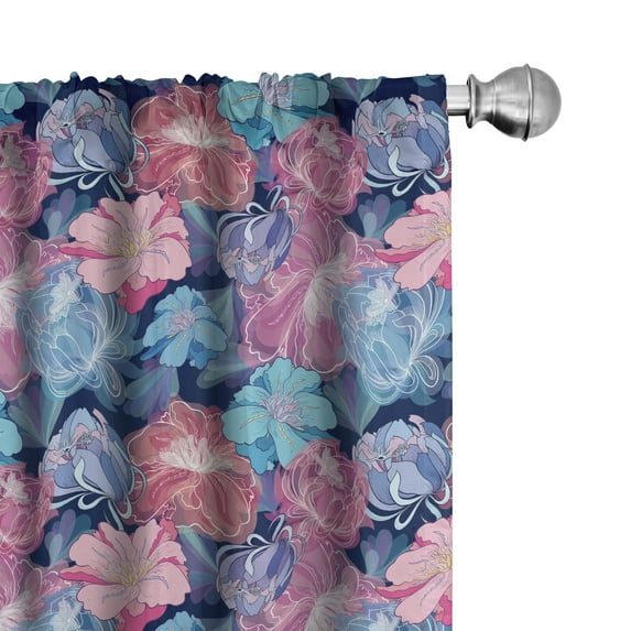 Ambesonne Natural Window Curtains, Floral Motifs in Watercolor, Each 28" W x 84" L, Pale Sky Blue Pale Fuchsia