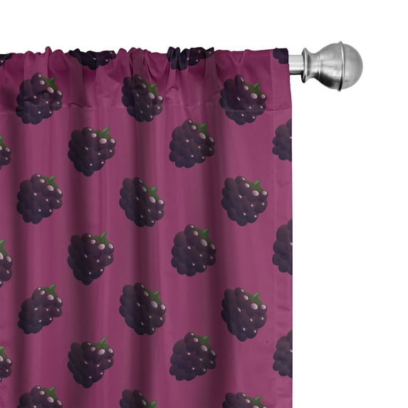 Ambesonne Natural Color 4-Panel Curtains, Juicy Blackberries, 56"x95", Magenta Dark Purple