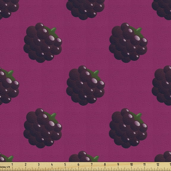 Ambesonne Natural Color Fabric by the Yard Upholstery, Juicy Blackberries, 2 Yards, Magenta Dark Purple