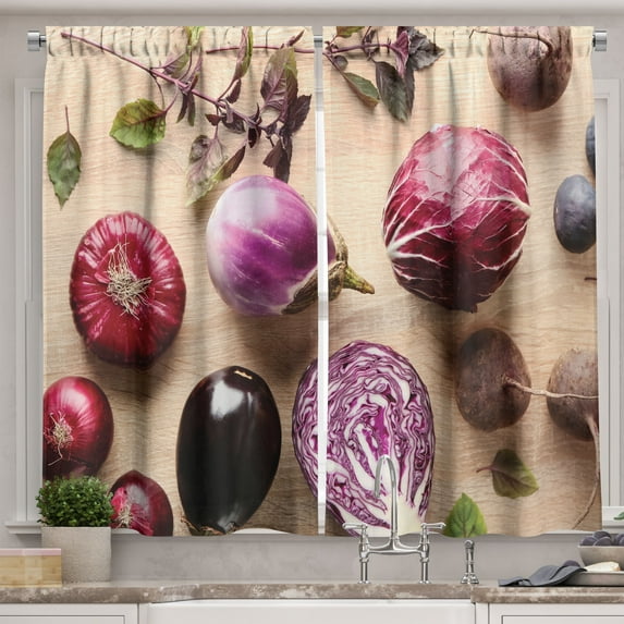 Ambesonne Natural Color Kitchen Curtains, Vegetables and Figs, 55"x45", Champagne and Multicolor