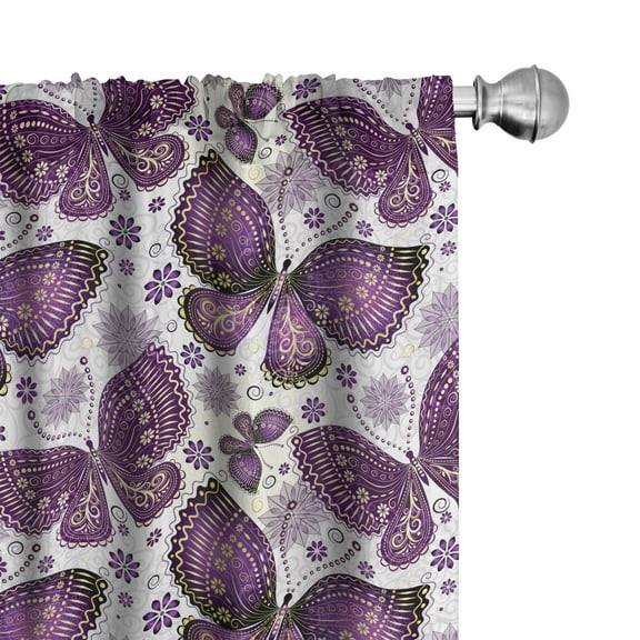 Ambesonne Natural Curtains, Butterflies with Paisley, Pair of 28"x63", Purple White Lilac