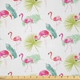 thumbnail image 1 of Ambesonne Natural Fabric by the Yard Microfiber, Exotic Flamingos and Palms, 2 Yards, Hot Pink and Apple Green, 1 of 2