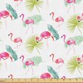 thumbnail image 1 of Ambesonne Natural Fabric by the Yard Upholstery, Exotic Flamingos and Palms, 1 Yard, Hot Pink and Apple Green, 1 of 5
