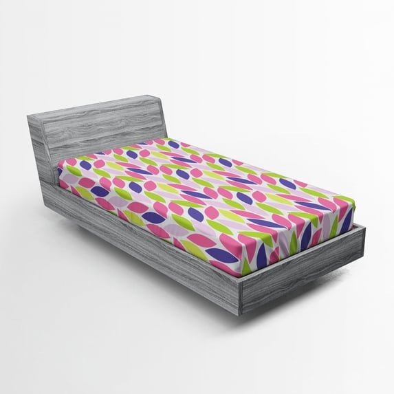 Ambesonne Natural Fitted Sheet, Botanic Leaf Pattern, Twin XL Size, Pink Purple Lime Green