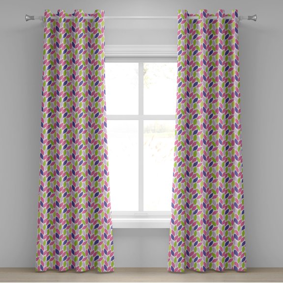 Ambesonne Natural Grommet Curtain, Botanic Leaf Pattern, 50" x 120", Pink Purple Lime Green