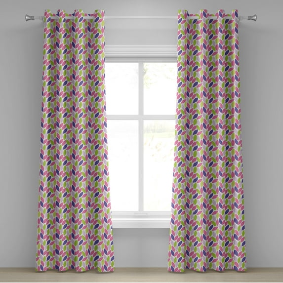Ambesonne Natural Grommet Curtain, Botanic Leaf Pattern, 50" x 120", Pink Purple Lime Green