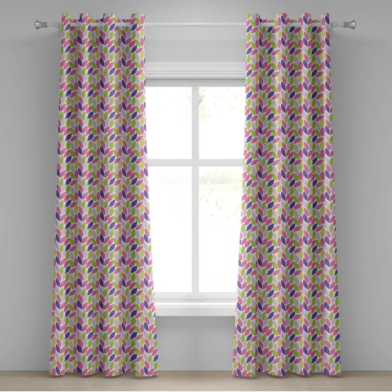 Ambesonne Natural Grommet Curtain, Botanic Leaf Pattern, 50" x 84", Pink Purple Lime Green