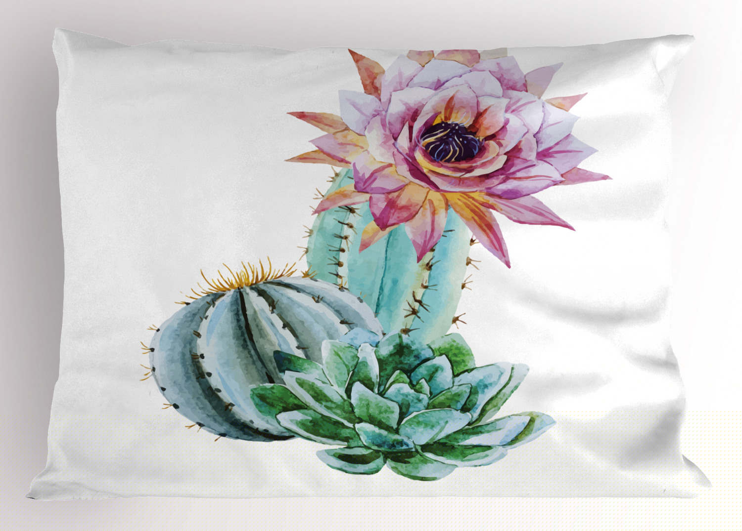 thumbnail image 1 of Ambesonne Natural Pillow Sham, Cactus Flower and Spike, 36" X 20", Pink Green and Blue, 1 of 2