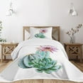 thumbnail image 1 of Ambesonne Natural Quilted Bedspread Set 2 Pcs, Cactus Flower and Spike, Twin Size, Pink Green and Blue, 1 of 5