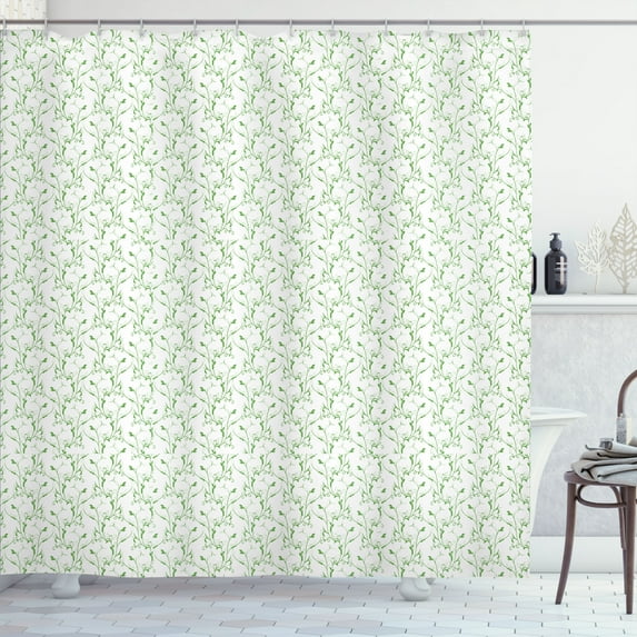 Ambesonne Natural Shower Curtain, Flower Branches Pattern, 69"Wx84"L, Pale Green and White