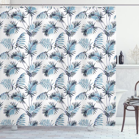 Ambesonne Natural Shower Curtain, Palm Leaves Island Print, 69"Wx70"L, Sky Blue
