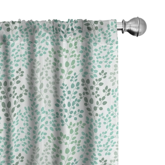 Ambesonne Nature Window Curtains, Leaf Braches Pattern, Each 28" W x 63" L, Sage Green Turquoise