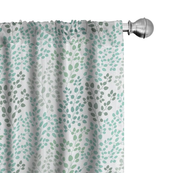 Ambesonne Nature Window Curtains, Leaf Braches Pattern, Each 28" W x 84" L, Sage Green Turquoise