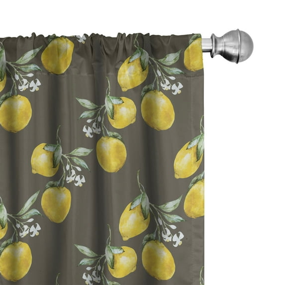 Ambesonne Nature Window Curtains, Lemon Branches Growth, Each 28" W x 63" L, Olive Green Yellow