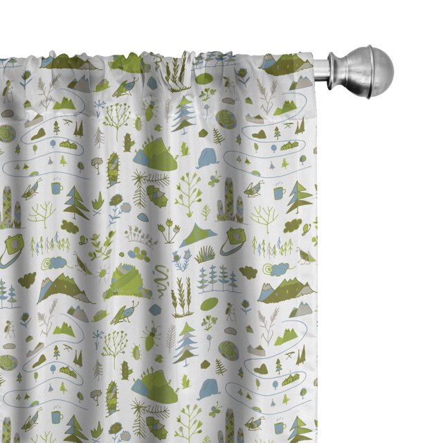 Ambesonne Nature 4-Panel Curtains, Rural Wild Botanical Layout, 56"x63", Lime Green and Ceil Blue