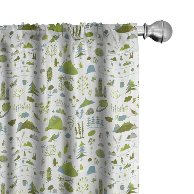 Ambesonne Nature 4-Panel Curtains, Rural Wild Botanical Layout, 56"x63", Lime Green and Ceil Blue