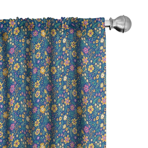 Ambesonne Nature Art Window Curtains, Meadow Blossoms Flourish, Each 28" W x 84" L, Marigold and Pink