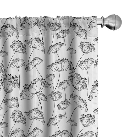 Ambesonne Nature Art Window Curtains, Simple Flower Branches, Each 28" W x 84" L, White Black