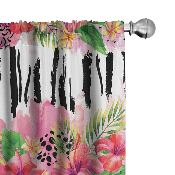 Ambesonne Nature Art Curtains, Hibiscus and Frangipanis, Pair of 28"x63", Pink Black Multicolor