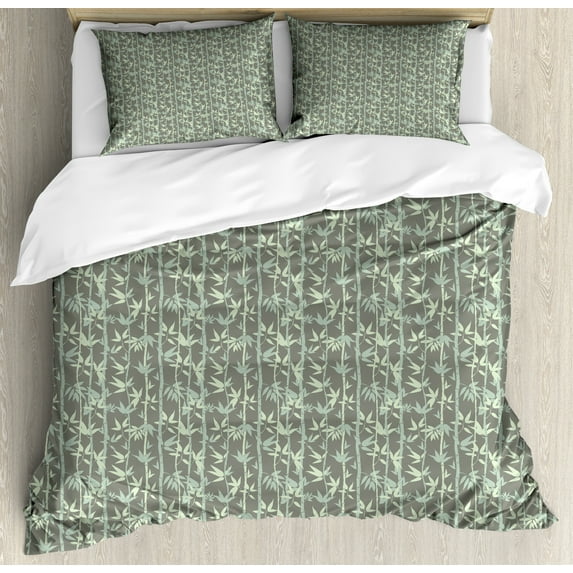 Ambesonne Nature Art Duvet Cover Sets, Botanical Leaves Braches, 2-Queen, Sage Green and Multicolor