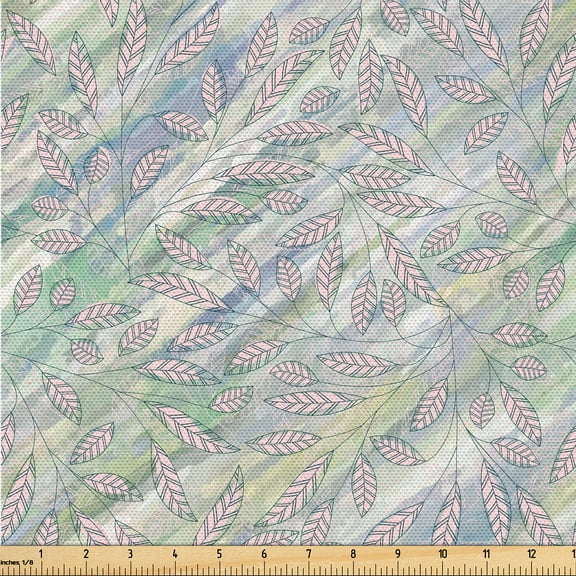 Ambesonne Nature Art Fabric by the Yard, Abstract Leafy Woods Art, 1 Yard, Soft Pink and Multicolor